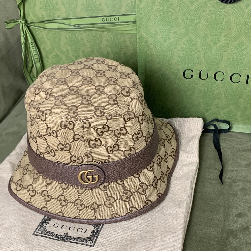 Gucci Tan and Brown GG Gucci Monogram Hat Authentic Brand NIB NWOT